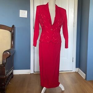 Women's Red Long Sleeve Maxi Dress with Peplum-Inspired Waist